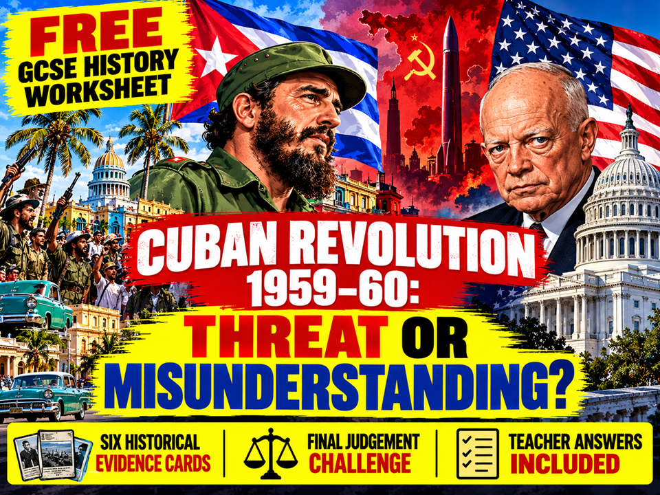 FREE GCSE Cold War Worksheet | Cuban Revolution 1959–60 | Threat or Misunderstanding?