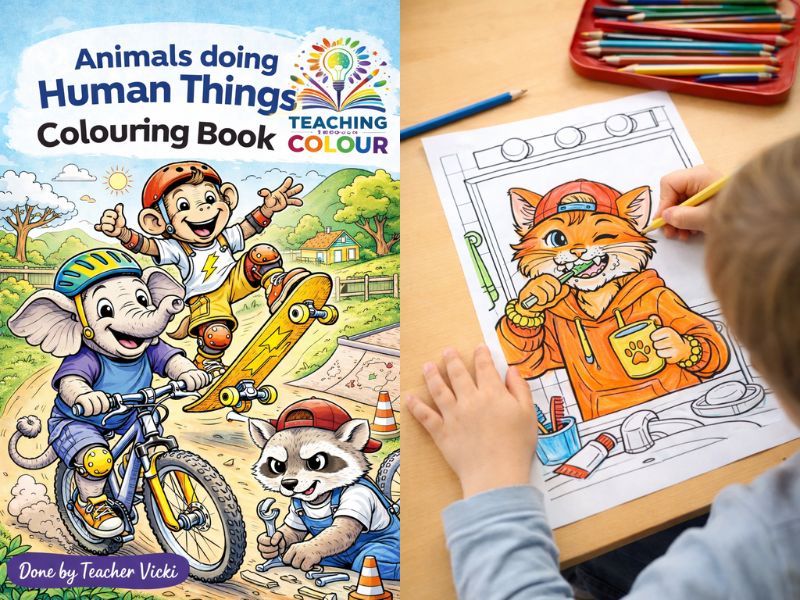 Animals Doing Human Things Coloring Pages | Funny Printable Animal Worksheets for Kids