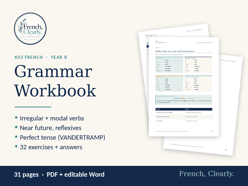 KS3 French Year 8 Grammar Workbook – Irregular Verbs, Near Future & Perfect Tense