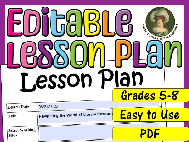 Using Library Resources : Editable Lesson Plan for Middle School
