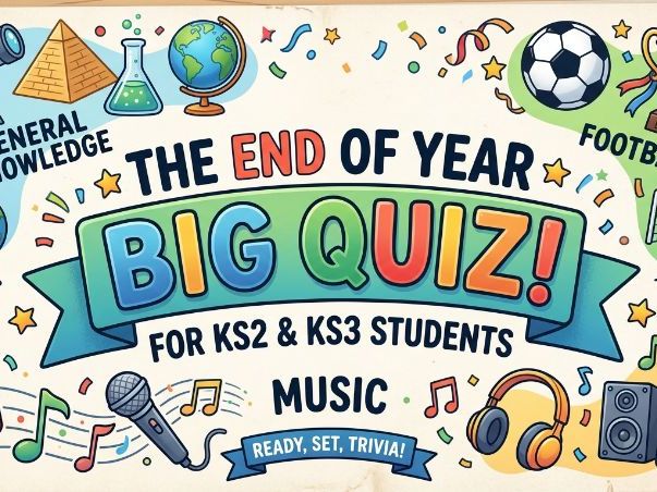 End of Year Quiz PowerPoint KS2 KS3 | 30 Multiple Choice Questions | General Knowledge, Football & M