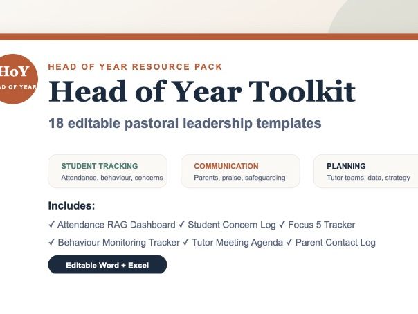 Head of Year Toolkit - 18 Editable Templates