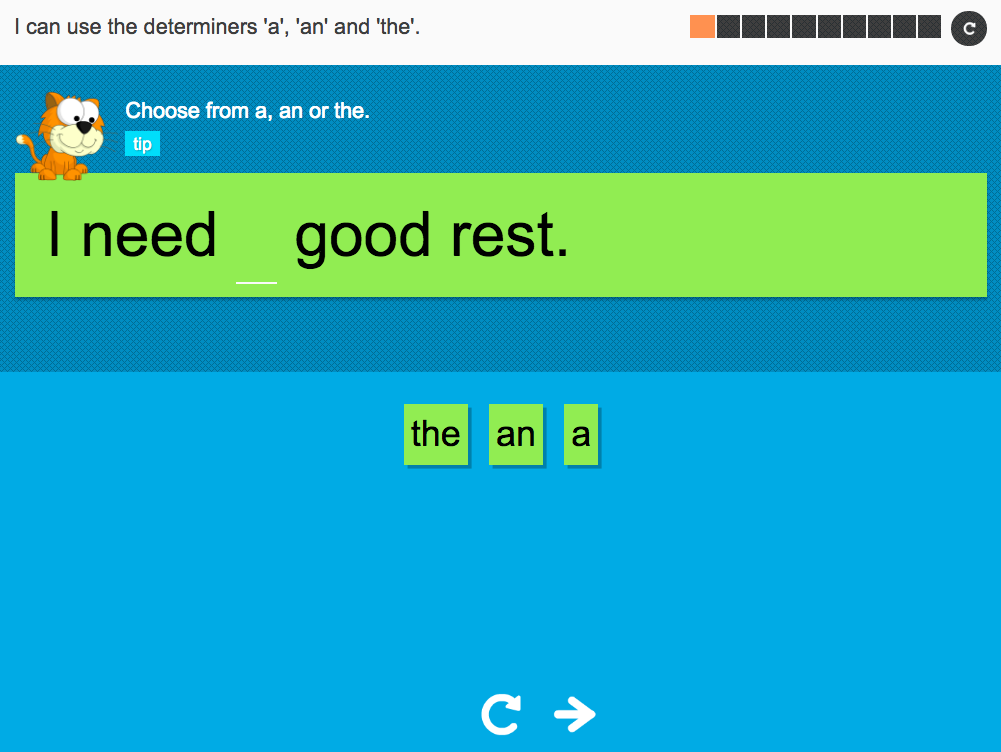 I can use the determiners 'a', 'an' or 'the' Interactive Activity