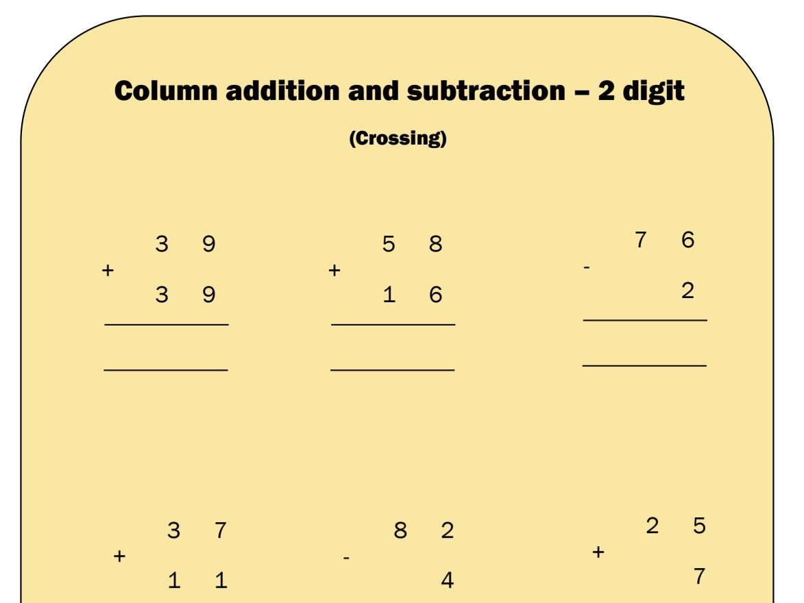 2 digit addition and subtraction - With and without crossing/regrouping
