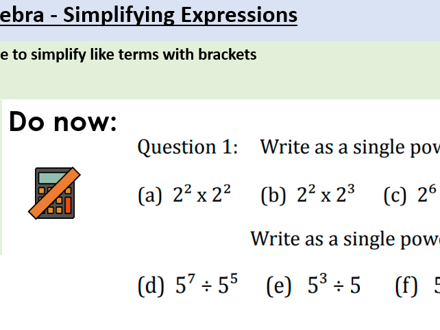 KS3/KS4 Expanding Single Brackets – Algebra Lesson PowerPoint + Worksheet
