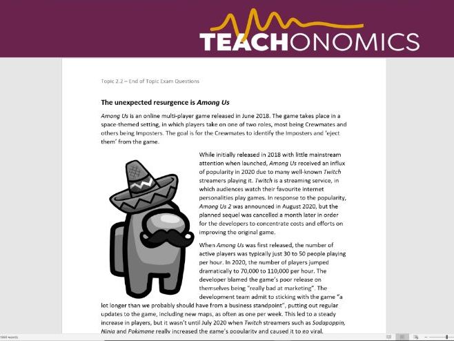 End of Topic Test - Topic 2.2 - Among Us - GCSE Business