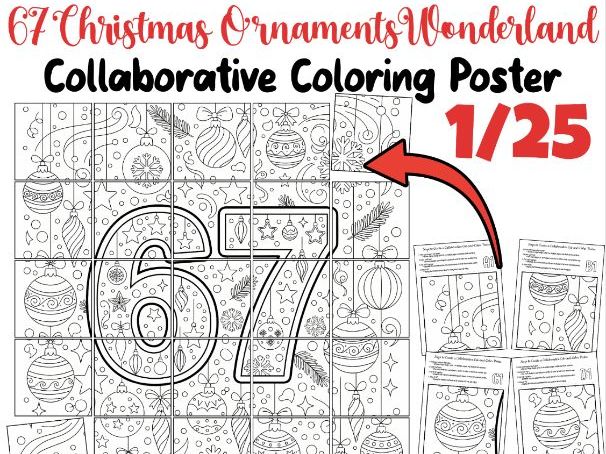 67 Christmas Ornaments Wonderland Collaborative Poster | Winter Coloring Art