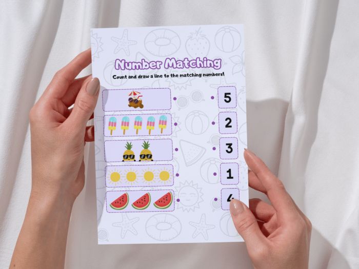 Number Matching Worksheet for summer