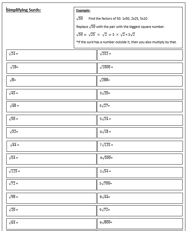 Surds Simplifying, Add, Subtract, Multiply, Divide, Expanding brackets