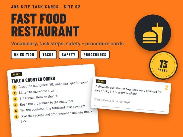Fast Food Restaurant Task Cards: Counter, Drive-Thru + Food Hygiene - SEND Post-16 (UK)