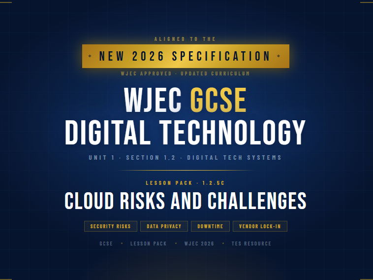 NEW 2026 WJEC GCSE Digital Technology 1.2.5C Cloud Risks and Challenges | Lesson Pack