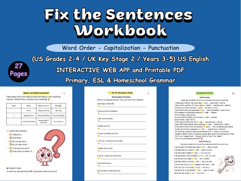 Fix the Sentences: Gr 2-4 / KS2 (7-11)