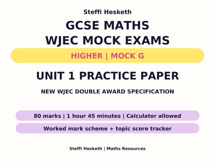 WJEC GCSE Maths & Numeracy Unit 1 Higher Mock G + Mark Scheme