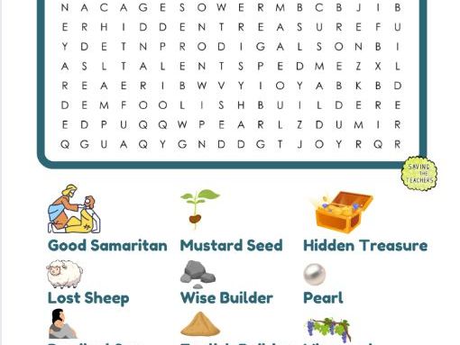 Parables of Jesus Word Search with Illustrations | RE Activity (Ages 7–9)