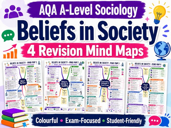 AQA A-Level Sociology Beliefs in Society Mind Maps | Paper 2 Revision Posters