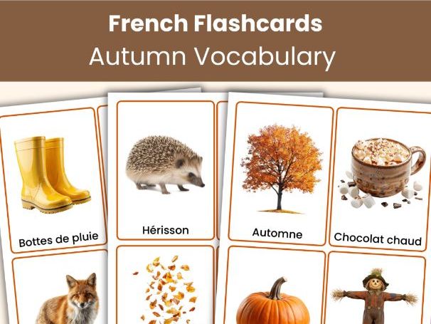 French Autumn Vocabulary Flashcards | 52 Printable Cards
