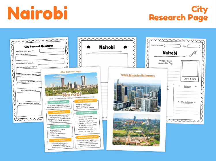 Nairobi City Research Project | Geography & Famous Landmarks Worksheets