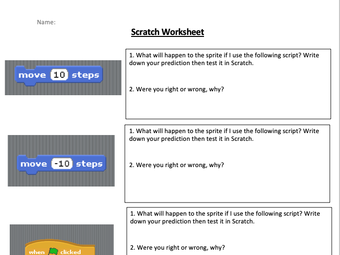 Introduction to Scratch worksheet