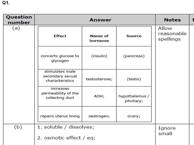 IGCSE Biology Coordination-Homeostasis&Excretion Revision Answers