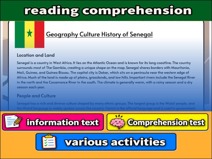 Geography Culture History of Senegal- Reading Comprehension, Worksheet & Activities