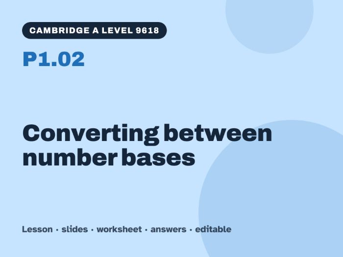 Cambridge A Level Computer Science 9618 – P1.02 Converting between number bases – Lesson & Worksheet