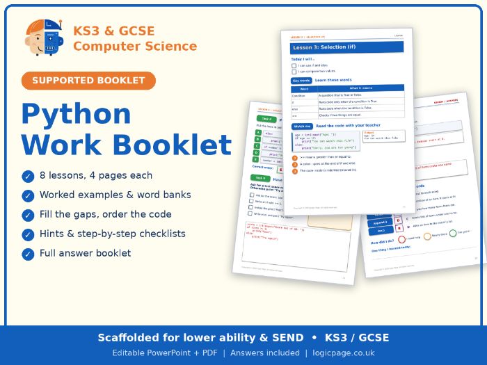 Scaffolded Python Work Booklet: Lower Ability