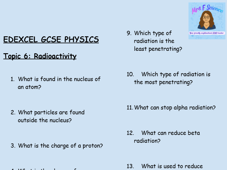 GCSE Edexcel Physics Topic 6: Radioactivity Revision Worksheet