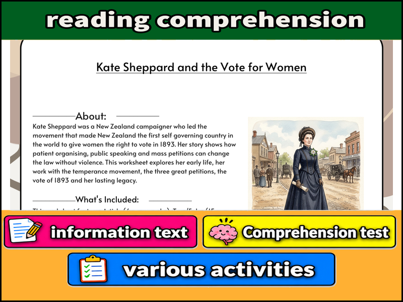 Kate Sheppard and the Vote for Women :  & Comprehension Test