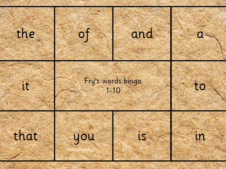 Fry's tricky word bingo mats