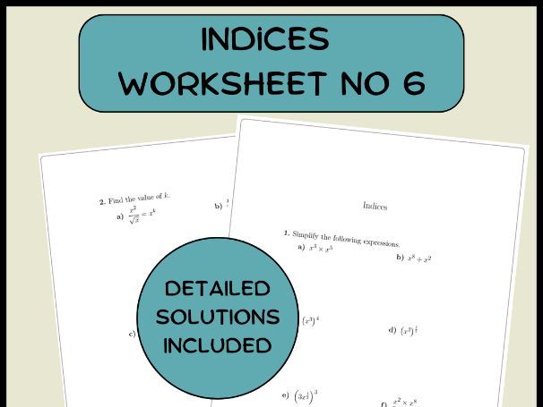 Indices worksheet no 6 (with solutions)