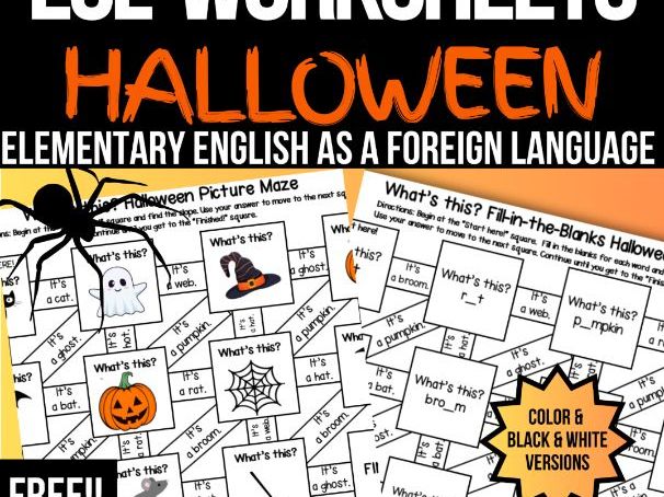 ESL Halloween Worksheet for KS2 with Answer Key (includes mazes in pdf format)