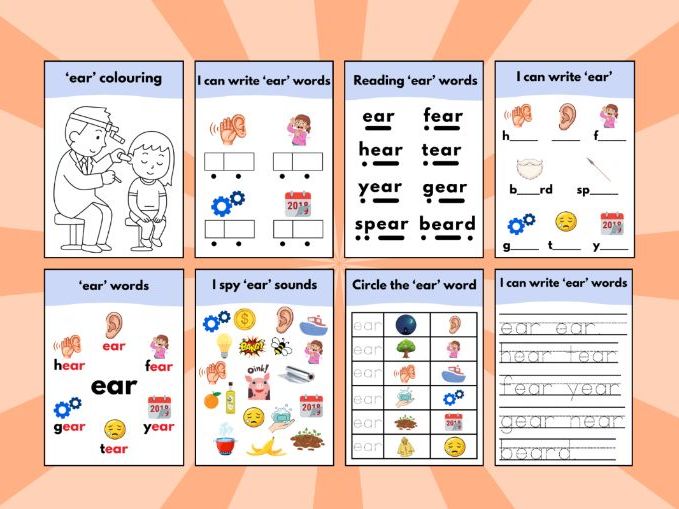 ‘ear’ Phonics Sound Workbook – Early Reading & Writing Activities
