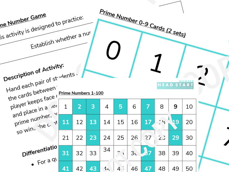 Head Start Prime Numbers Game Teaching Resources