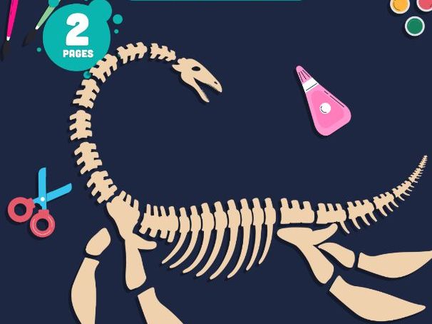 Plesiosaurus Skeleton Craft, Printable Prehistoric Sea Animal Activity, Color, Cut and Paste