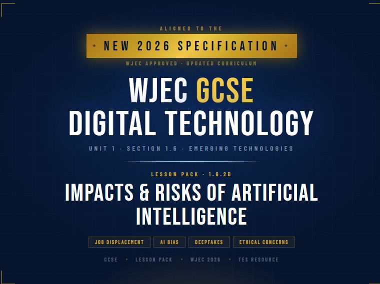NEW 2026 WJEC GCSE Digital Technology 1.6.2D Impacts and Risks of Ai | Lesson Pack