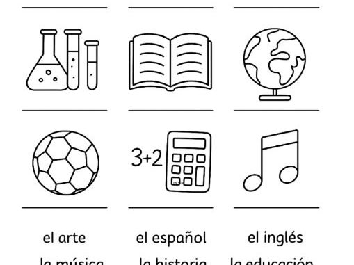 Las Asignaturas School Subjects Spanish Vocabulary Coloring and Matching Sheet
