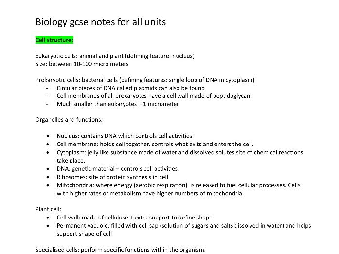 GCSE AQA biology notes | Teaching Resources