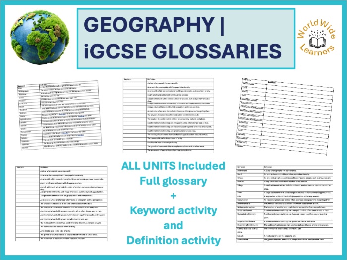 IGCSE Geography Complete Glossaries and Revision tasks