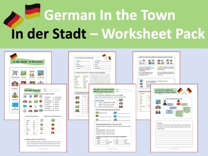 German Places In the Town - In der Stadt Worksheet Pack