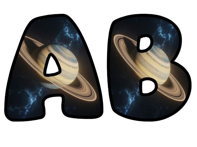 Planet Saturn AI 3D Starry Lettering Set | Classroom Display | Upper & Lowercase, 0-9 and Signs
