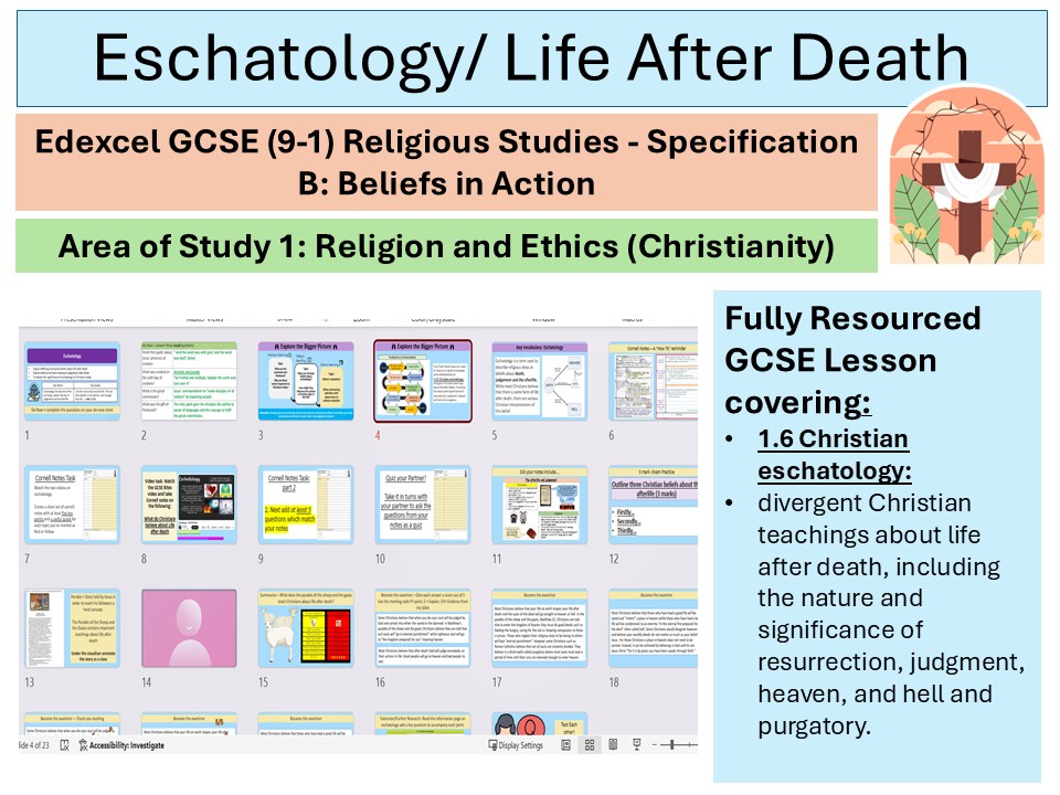 Eschatology/ Life after Death- Lesson 9 -Christian Beliefs - Edexcel GCSE Spec B RS