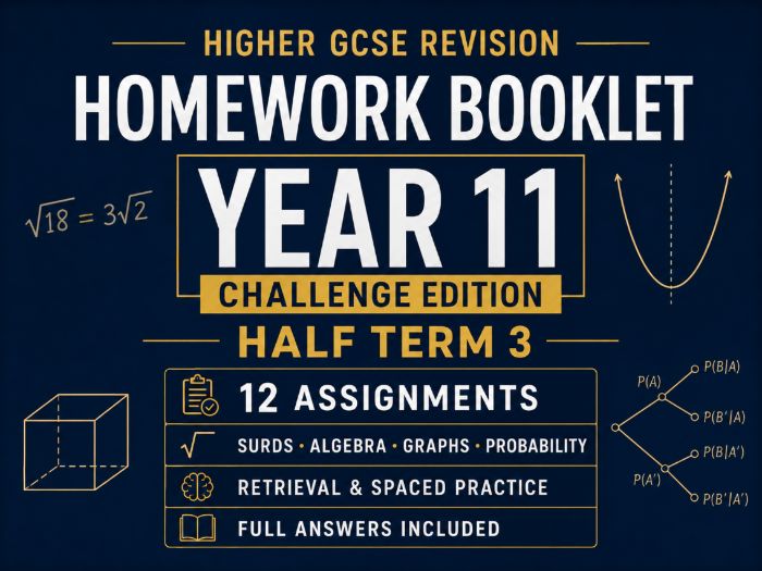 Higher GCSE Revision Homework – Year 11 Challenge Maths Half Term 3