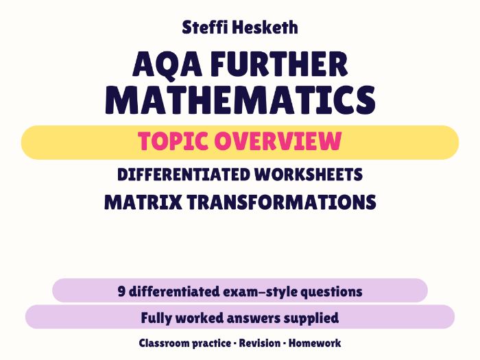 AQA Further Maths Matrix Transformations | Topic Overview Differentiated Worksheet