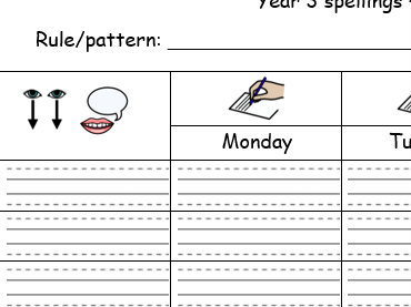 Spelling practise worksheet (look, say, write, check)