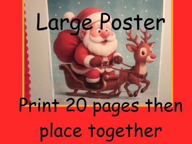 Christmas Santa & Sleigh Printable Christmas Display Large Wall Art (A4 Pages)