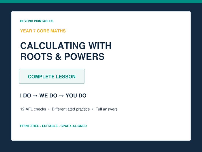 Calculating with Roots and Powers | Year 7 Core Maths PowerPoint Lesson