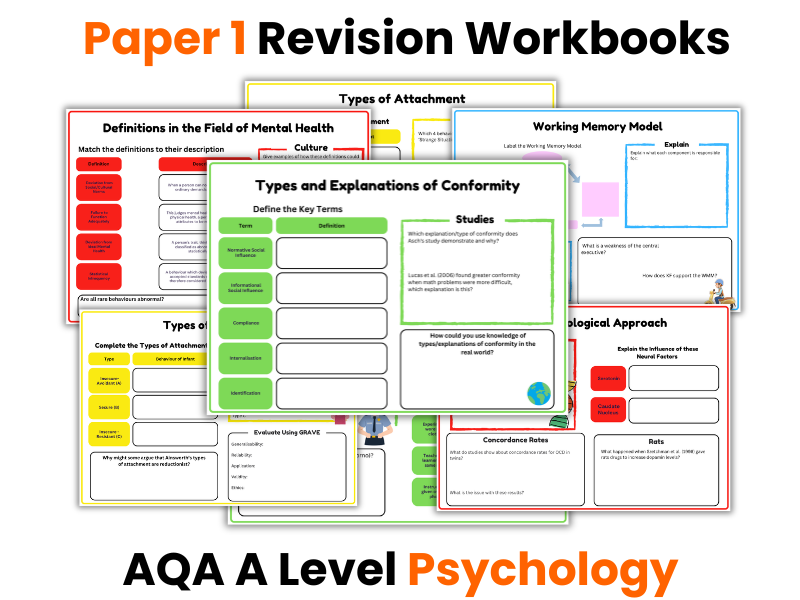 Paper 1 | A Level Psychology Revision Workbooks | New Spec (AQA)