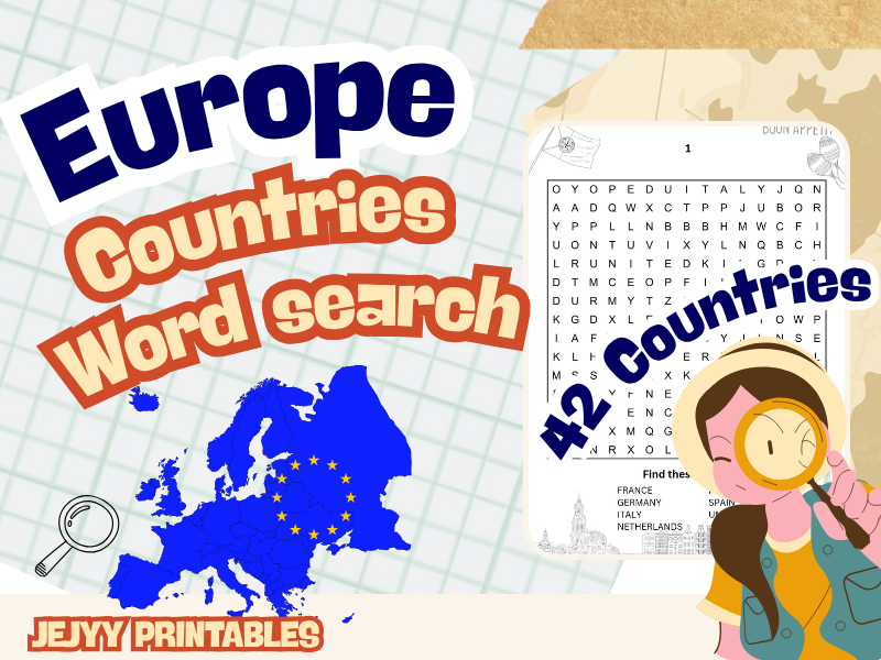 Europe Countries Word Search | 42 Countries | Geography Puzzles