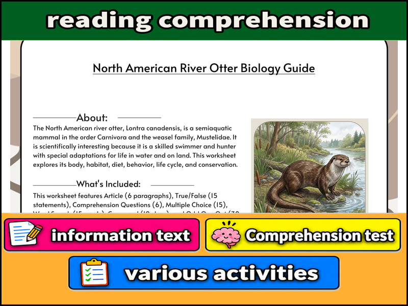 North American River Otter Biology Guide  & Comprehension Test
