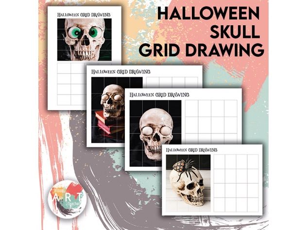 Halloween Skull Grid Drawing Art Activity